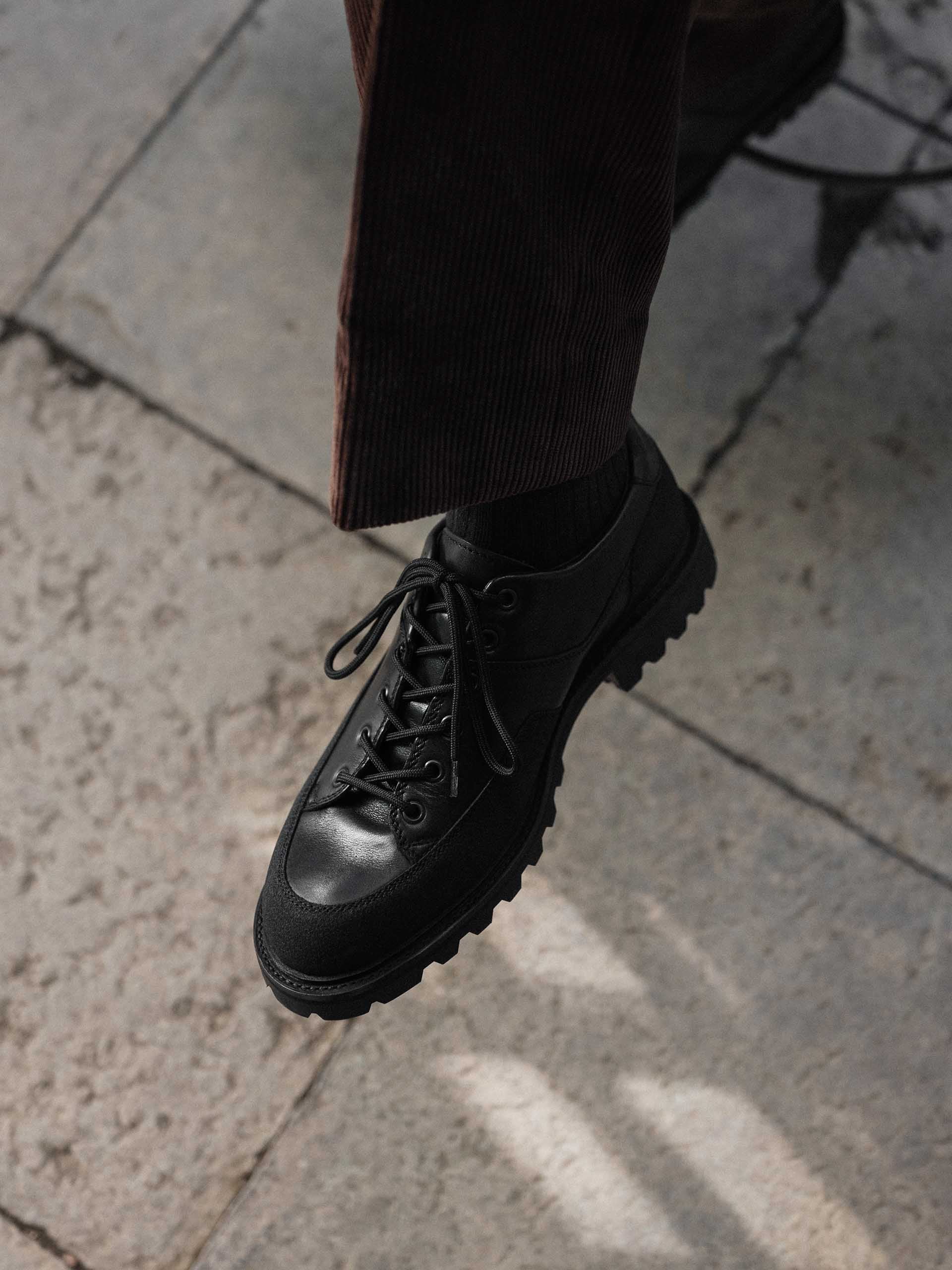 The Hybrid Hiker Sneaker - Black Leather