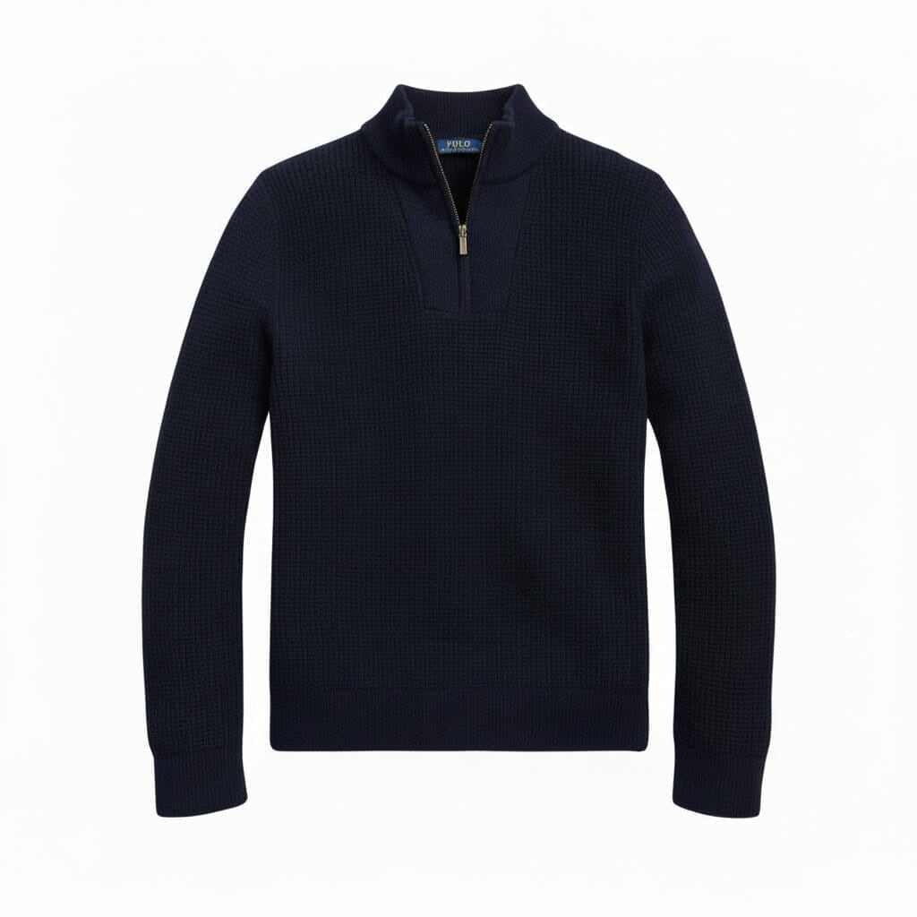 Waffle-Knit Wool-Cotton Quarter-Zip Sweater