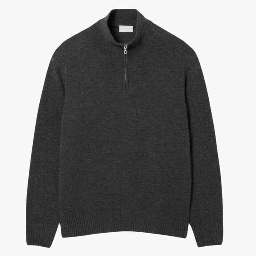 Zipped High Neck Carded Wool Sweater
