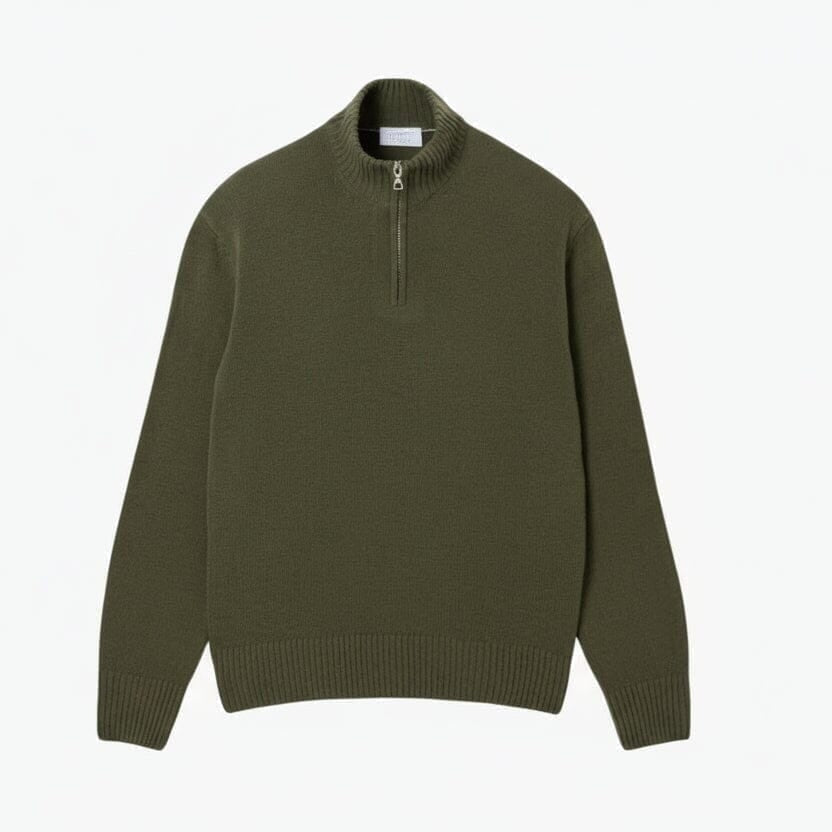 Zipped High Neck Carded Wool Sweater