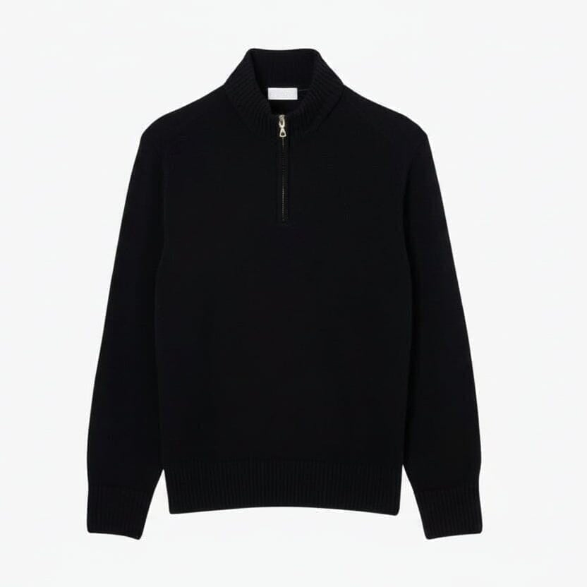 Zipped High Neck Carded Wool Sweater