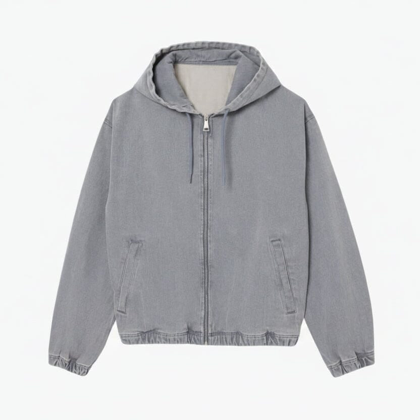 Washed Effect Denim Hooded Jacket